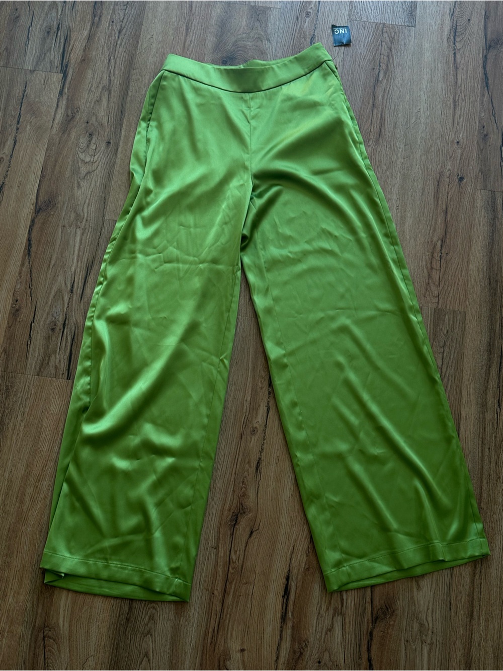 NWT INC Wide-Leg Satin Pants in Lime Green